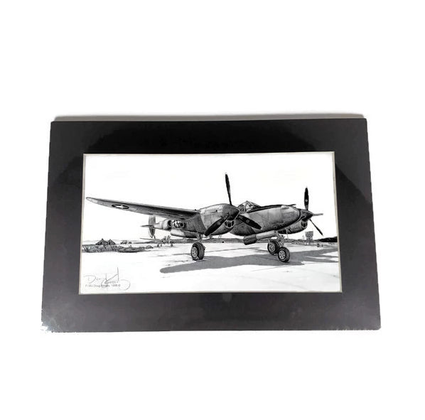 Signed P-38 Lightning Matted Print, 10.75&quot; x 7&quot;