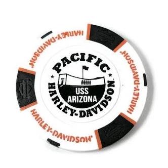 USS Arizona Memorial And Harley-Davidson Poker Chip, White And Black