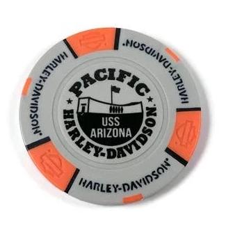 USS Arizona Memorial And Harley-Davidson Poker Chip, Grey And Orange