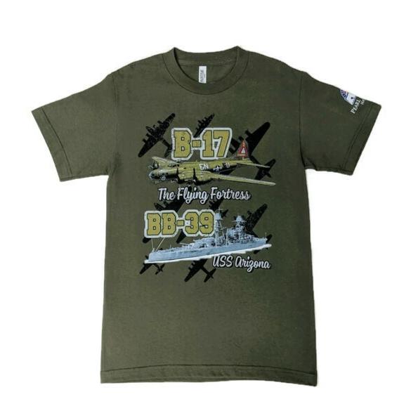 Men&#39;s Flying Fortress B-17 USS Arizona BB-39 Shirt, Military Green