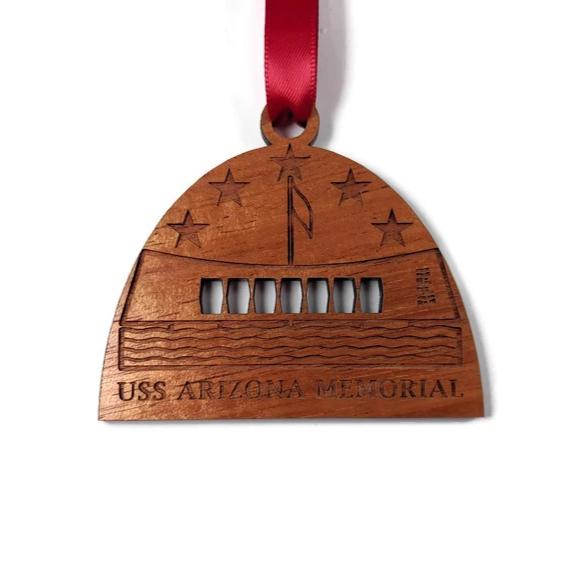 USS Arizona Memorial Koa Wood Christmas Ornament