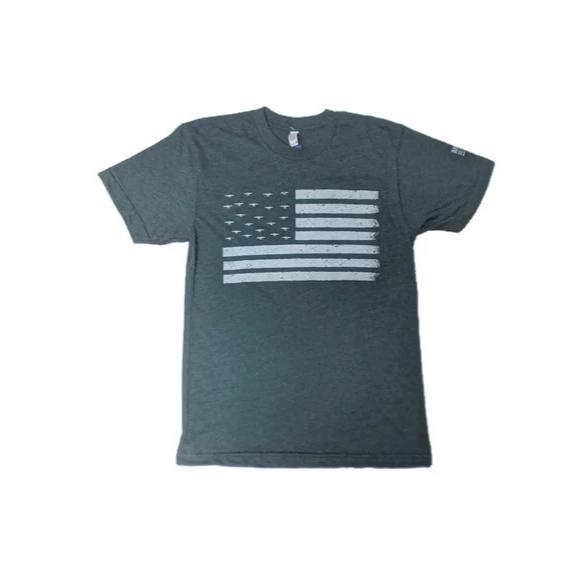 Men's American Tribute Brand Flag Plane T-Shirt, Blue Gray