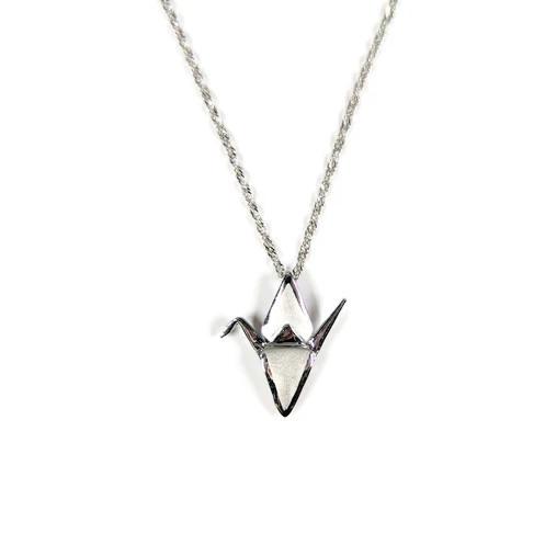 Sadako Sasaki Wing Down Crane Pendant Necklace, Sterling Silver 25 mm