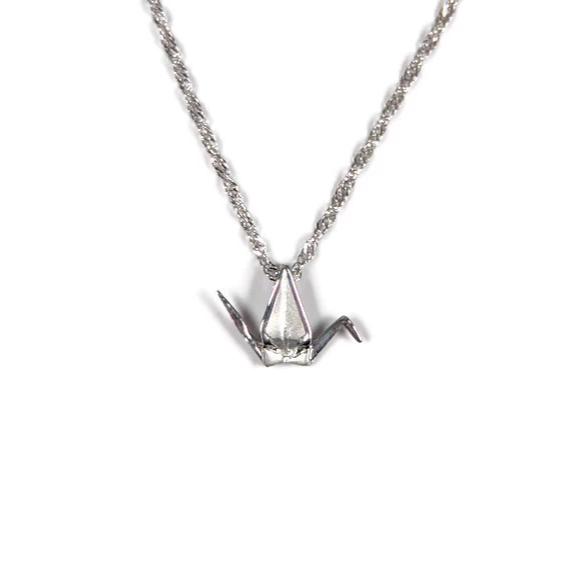 Sadako Sasaki Crane Pendant Necklace, Sterling Silver 13 mm
