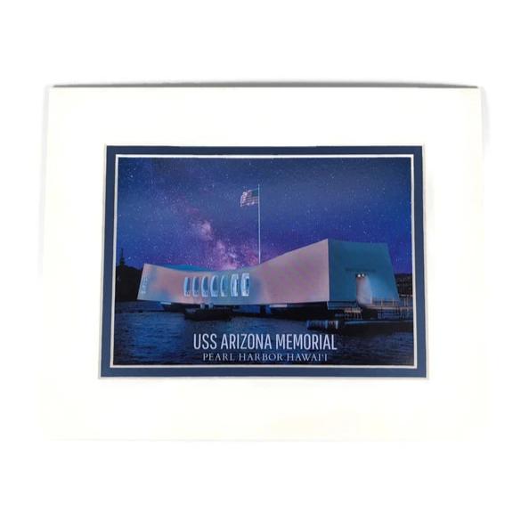 USS Arizona Memorial Night Sky Matted Print, 5x7