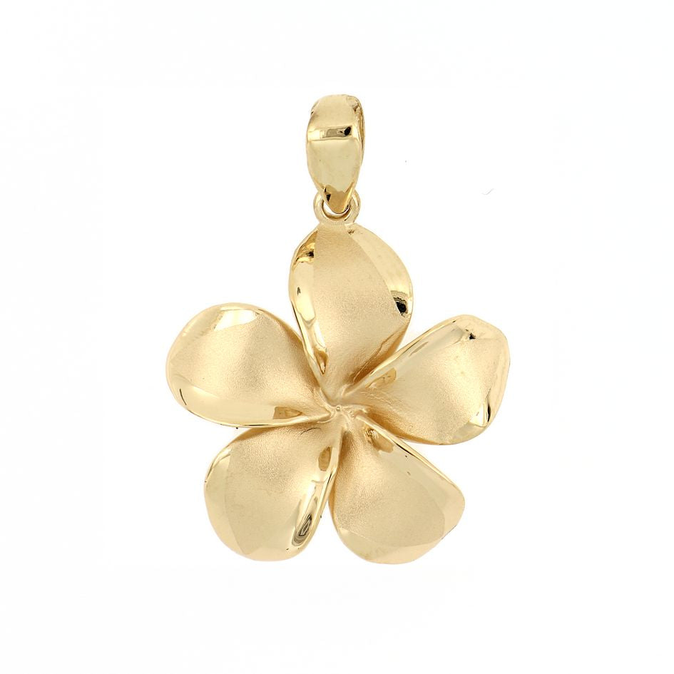 Plumeria Pendant Or Charm, 14K Gold 14 mm