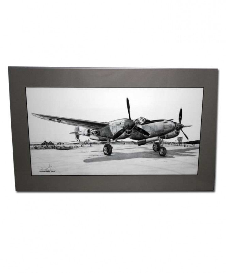 Signed P-38 Lightning Matted Print, 19.25&quot; x 11.75&quot;
