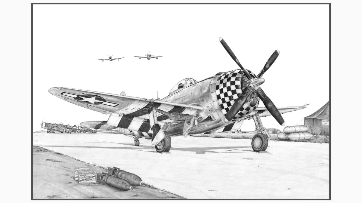 Signed P-47 Thunderbolt Matted Print, 19.25&quot; x 11.75&quot;