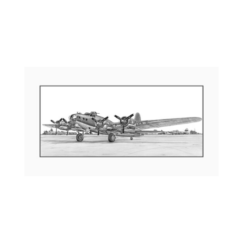 Signed B-17 Flying Fortress Matted Print, 21.25&quot; x 10&quot;