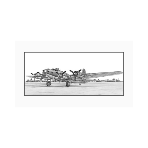 Signed B-17 Flying Fortress Matted Print, 21.25" x 10"