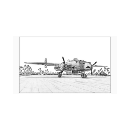 Signed B-25 Mitchell Matted Print, 11" x 6.5"
