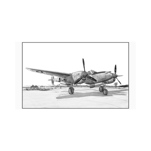 Signed P-38 Lightning Matted Print, 10.75&quot; x 7&quot;