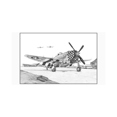 Signed P-47 Thunderbolt Matted Print, 19.25&quot; x 11.75&quot;