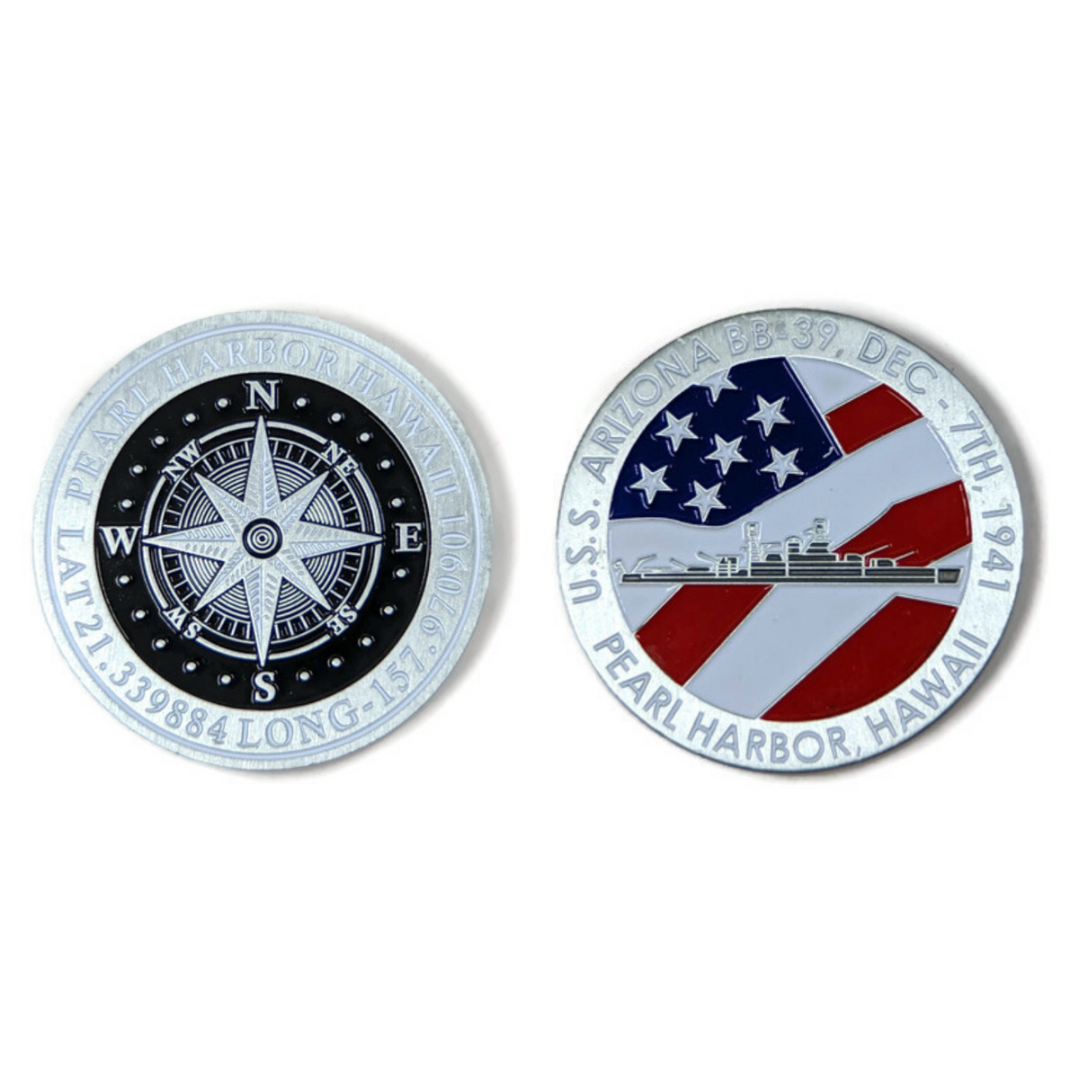 BB39 Compass Silver-Brushed Challenge Coin, 39 mm