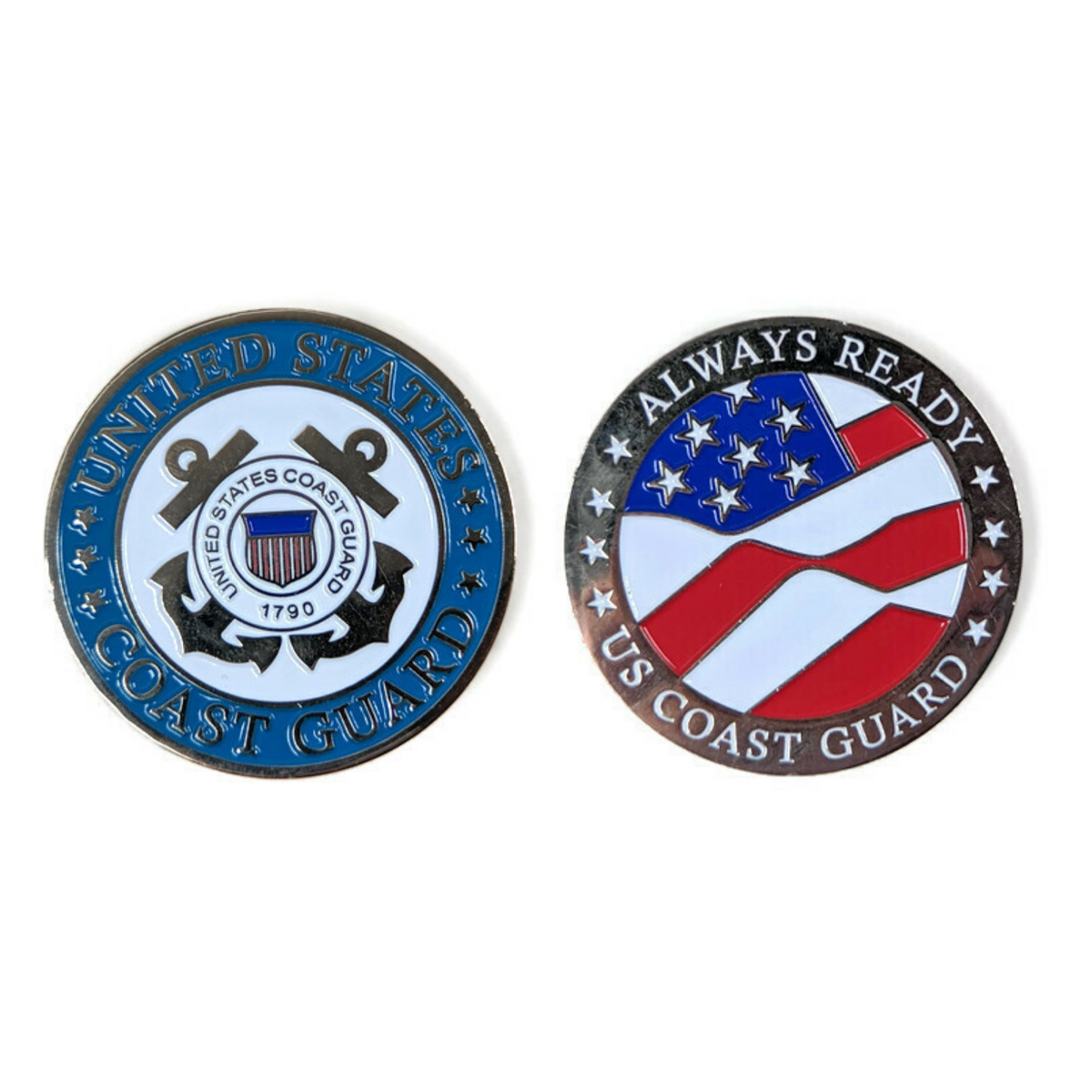 USCG Silver-Brushed Challenge Coin, 39 mm